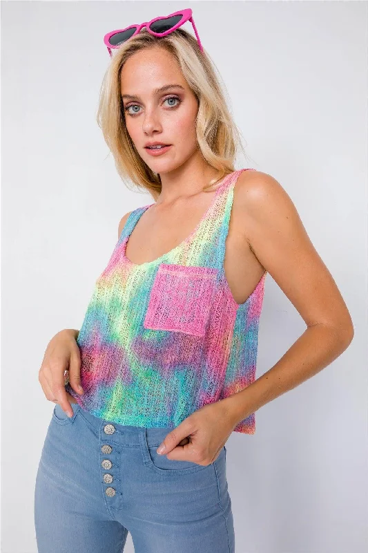 High-visibility vestBest Seller! Rainbow Sleeveless Tie Dye Front Pocket Knit Tank Top /3-2-1