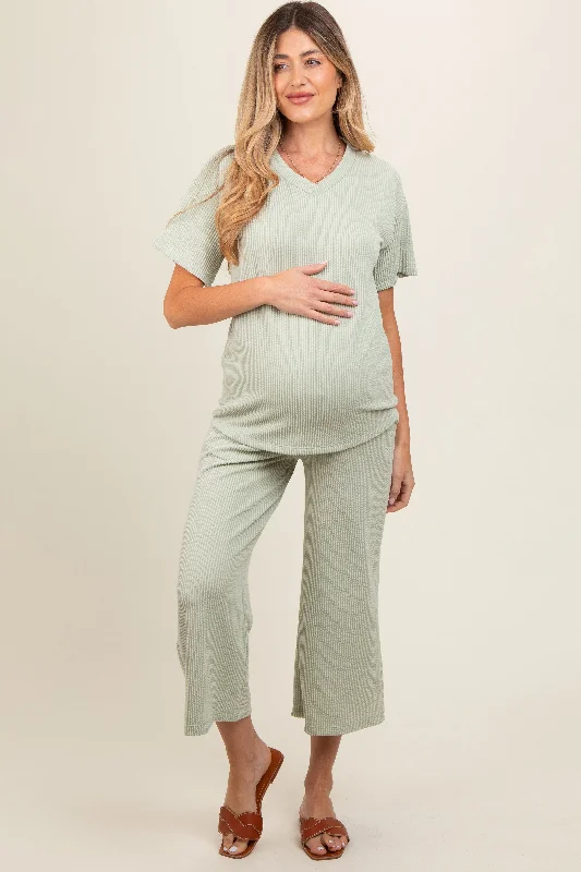 Running Short Sleeve TopsSage Ribbed Short Sleeve Top Maternity Pajama Set