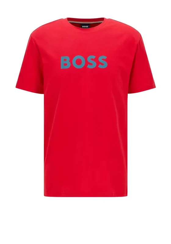 CrewnecktextureHugo Boss Contrasting Logo Crew Neck T-Shirt, Red