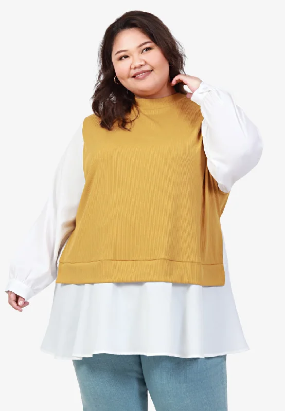 CrewnecksecurityHitomi Crew Neck Fake Two Piece Blouse - Yellow