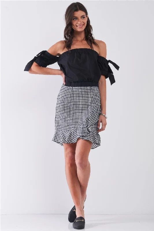 Outdoor Short Sleeve TopsBlack Off-The-Shoulder Short Sleeve With Self-Tie Detail Top /1-2-2-1