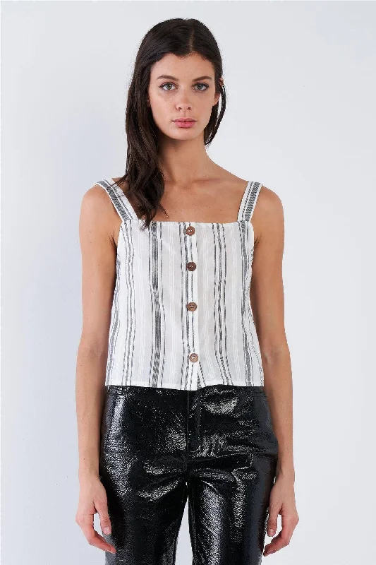 Hiking jacketWhite & Black Stripe Front Button Tank Top /3-2-1