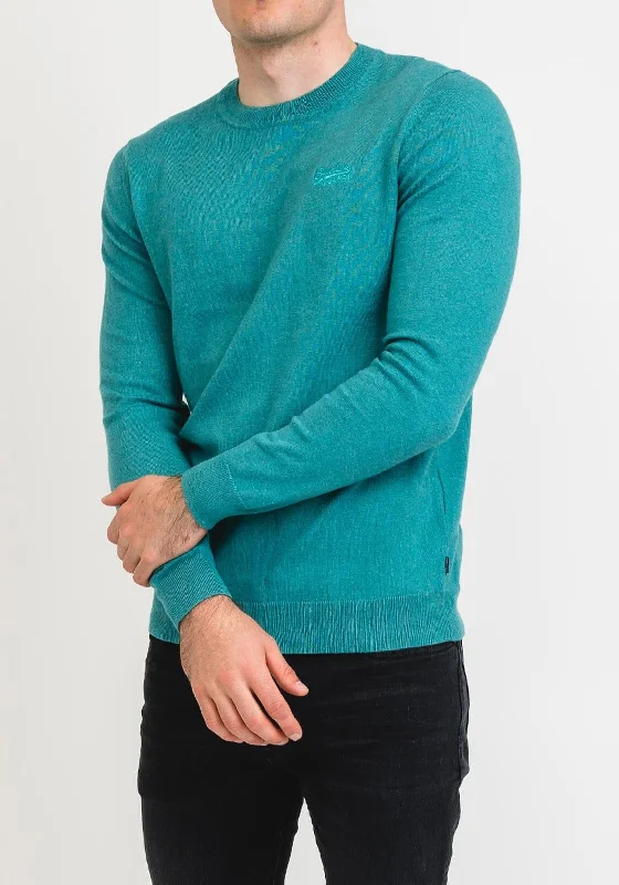 CrewneckvirtualSuperdry Orange Label Cotton Crew Neck Sweater, Ocean Green Marl