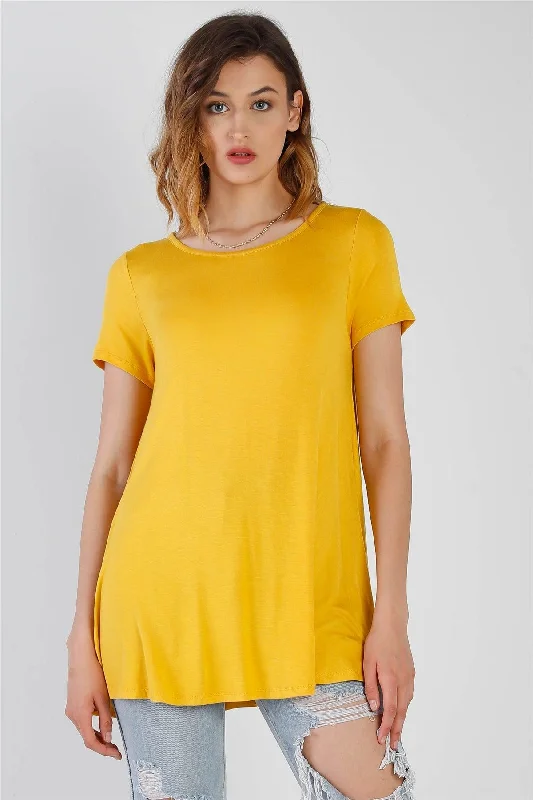 V-Neck Short Sleeve TopsYellow Short Sleeve Relaxed Fit Top /1-2-2-1