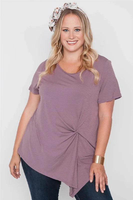 Athletic Short Sleeve TopsPlus Size Lilac Short Sleeve Twist Front Top /2-2-2