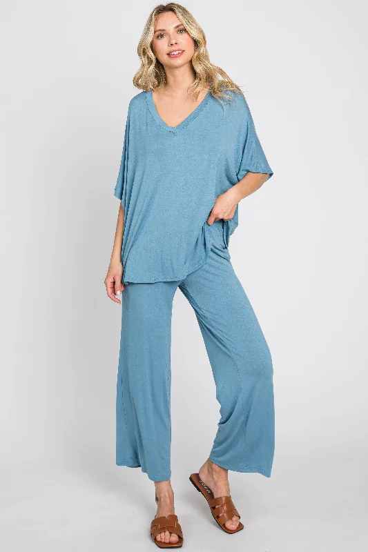 CroptopdyeBlue Cropped Pant Set