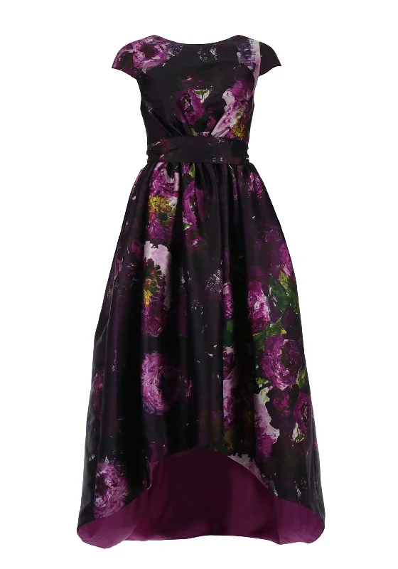 Sheer DressSheer DressMatilde Cano Floral Print Dip Hem Full Length Dress, Purple Multi