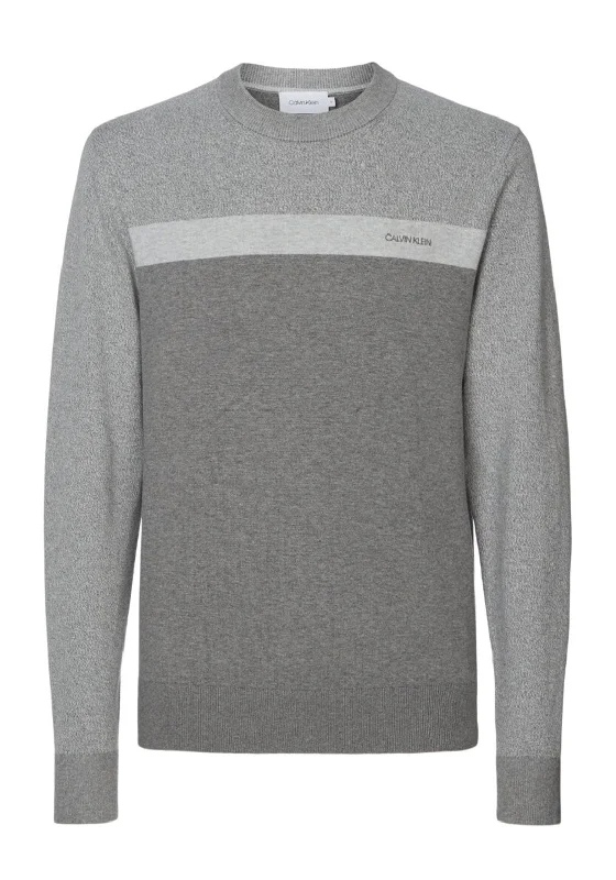 CrewneckiconCalvin Klein Colour Block Crew Neck Sweater, Mid Grey