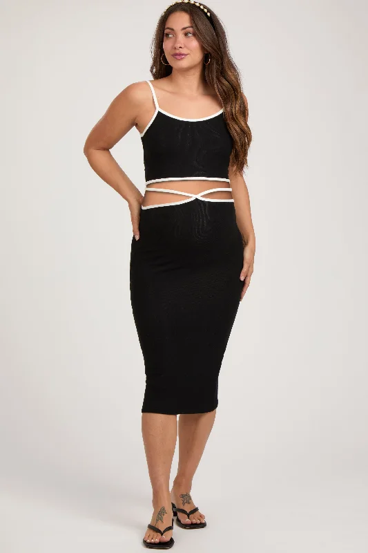 CroptopcasualBlack Contrast Trim Sleeveless Crop Maternity Skirt