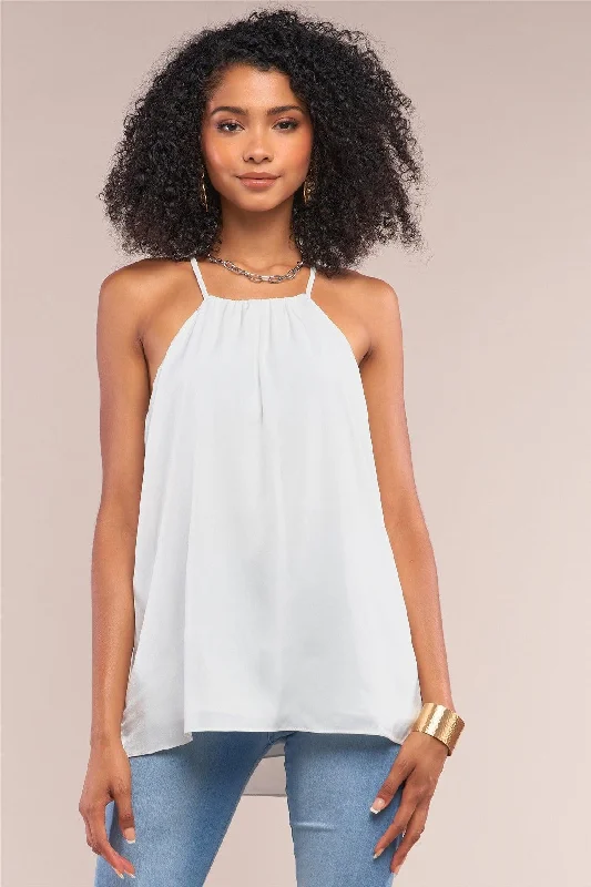 Hiking tankWhite Satin Sleeveless Halter Tank Top /1-1-1