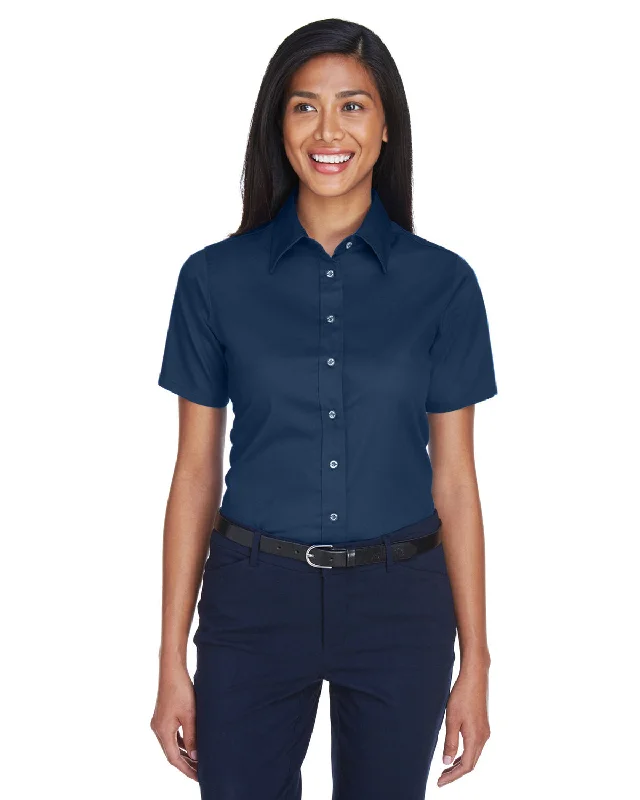 Satin ShirtsHarriton M500SW Ladies' Easy Blend Short-Sleeve Twill Shirt withStain-Release