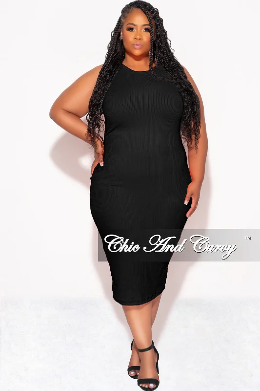 Boho DressBoho DressFinal Sale Plus Sleeveless Ribbed Midi BodyCon Dress in Black