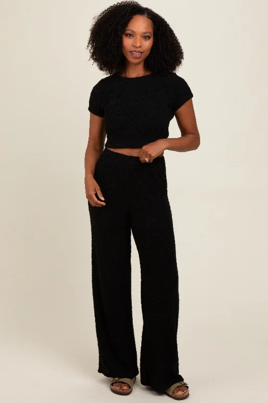 Striped Short Sleeve TopsBlack Short Sleeve Pant Lounge Set