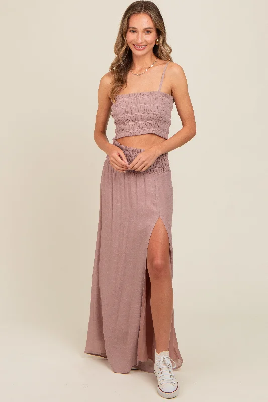 CroptopunityMauve Smocked Crop Top And Maxi Skirt Set