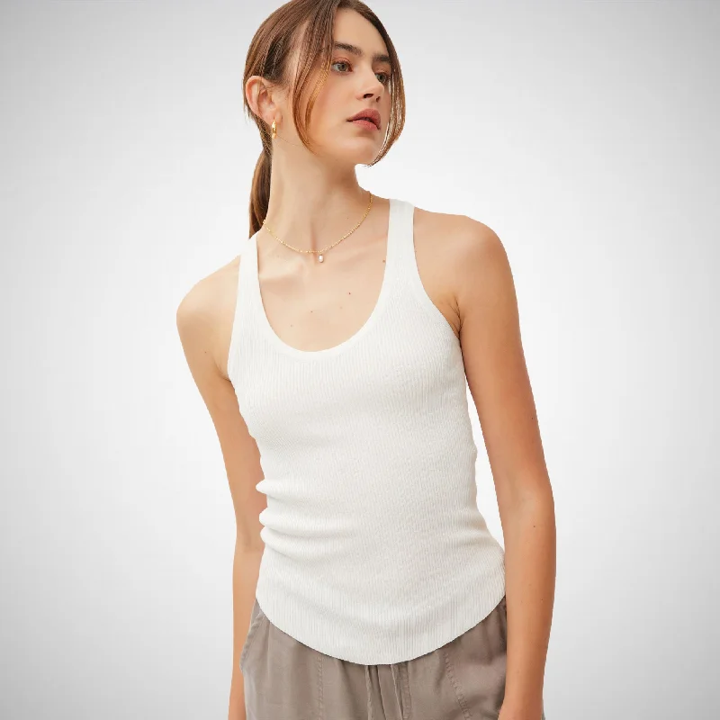 Breathable hoodieSolid Ribbed Scop Neck Knit Tank