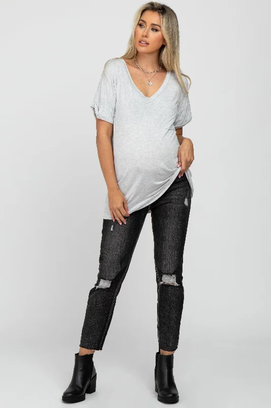 CroptoptextureFaded Black Distressed Crop Maternity Jeans