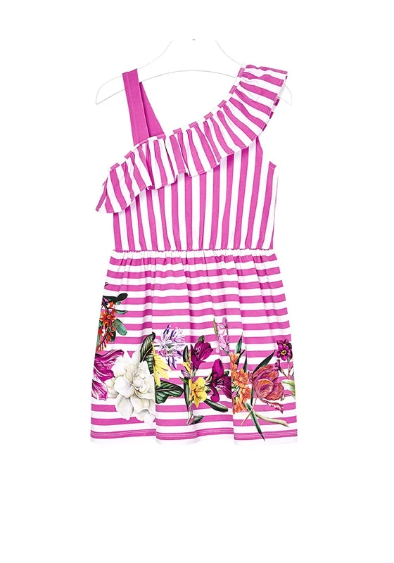 Hiking DressHiking DressMayoral Girls Asymmetrical Neckline Stripe Dress, Pink