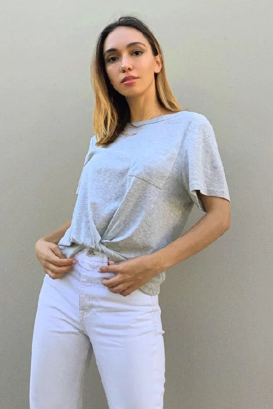 Quick-Dry Short Sleeve TopsHeather Grey Short Sleeve Crew Neck Knit Front Twist Detail Top /1-2-2-1