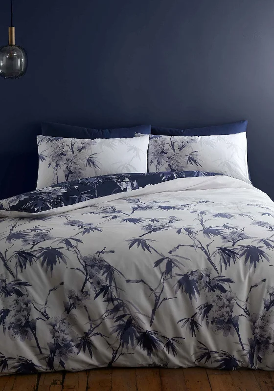 Bianca Kyoto Leaf Duvet Set, Navy