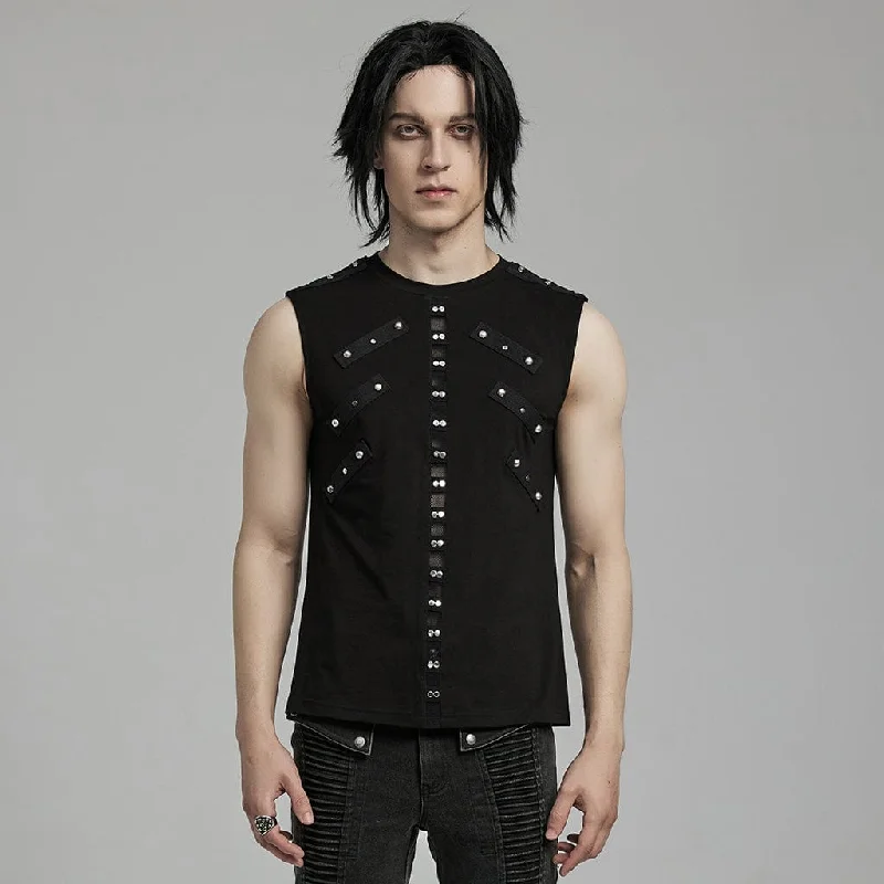 Breathable jacketMen's Punk Mesh Splice Nailed Straps Tank Top