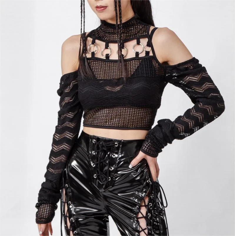 CroptopAIWomen's Gothic High Collar  Off Shoulder Long Sleeved Crop Top