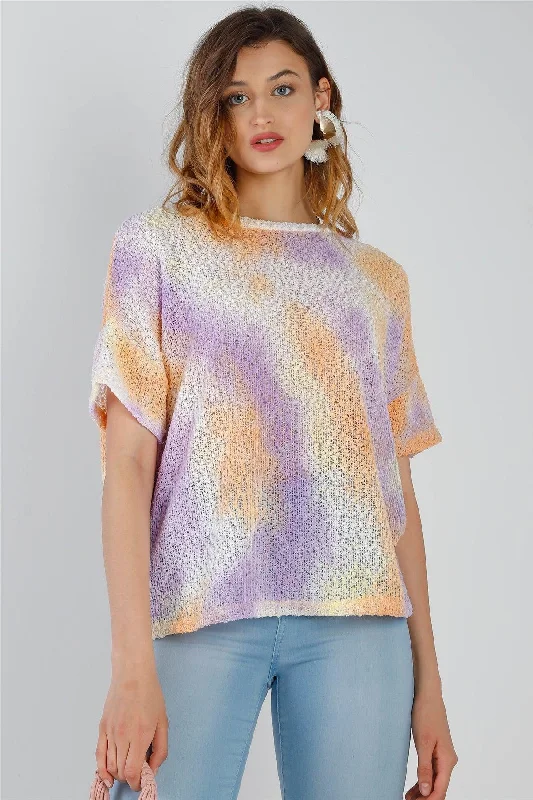 Recycled Fabric Short Sleeve TopsMulti Color Textured Knit Tie-Dye Short Sleeve Top /1-1-1