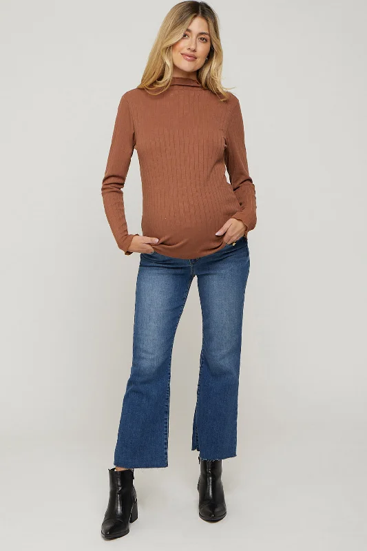 CroptopmemoryNavy Blue Raw Hem Crop Flare Maternity Jeans