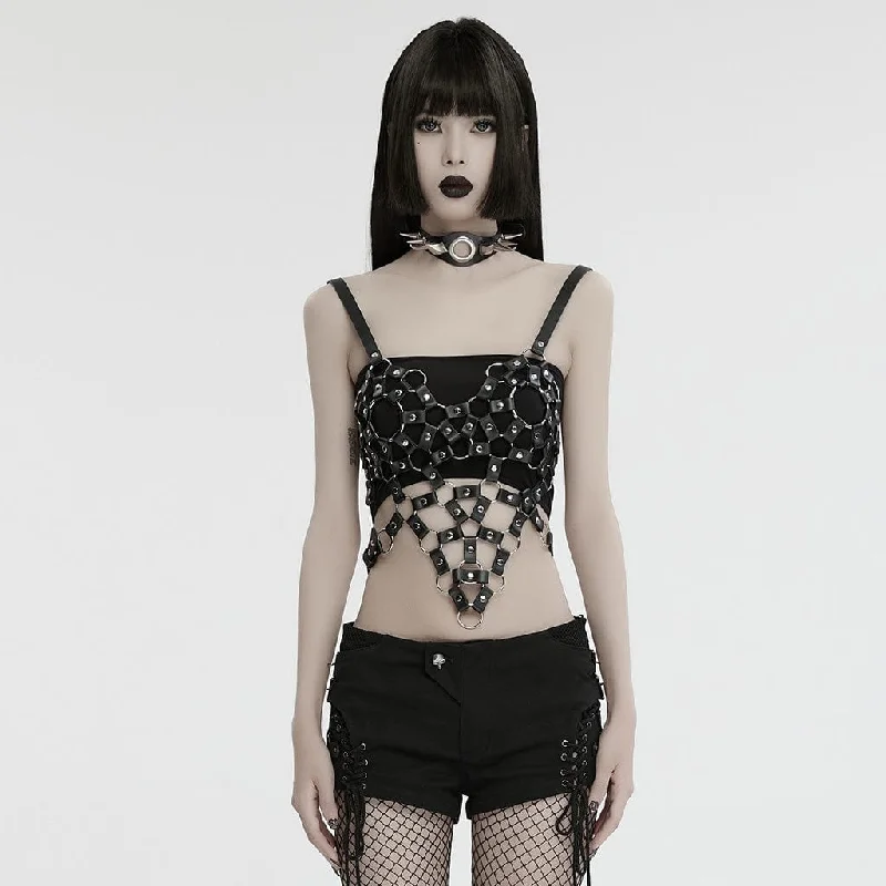 CroptopcryptoWomen's Punk Cutout Ring Faux Leather Crop Top