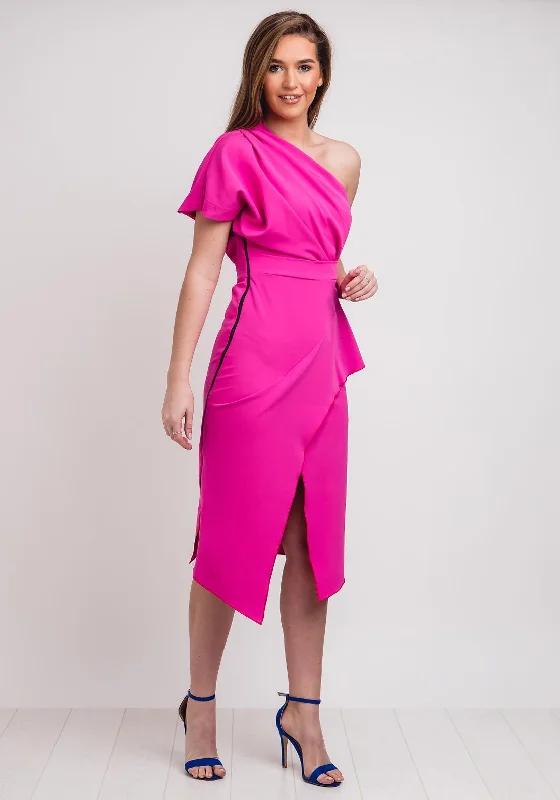 Fleece-lined DressFleece-lined DressKevan Jon Tera One Shoulder Wrap Dress, Fuschia Pink