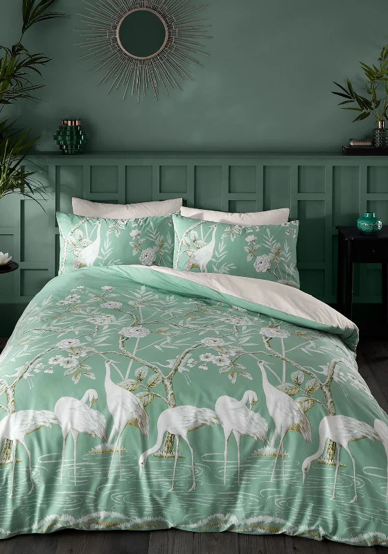 Bianca Painted Storks Duvet Set, Green