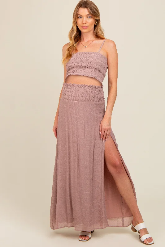 CroptoptailorMauve Smocked Crop Top And Maxi Skirt Maternity Set