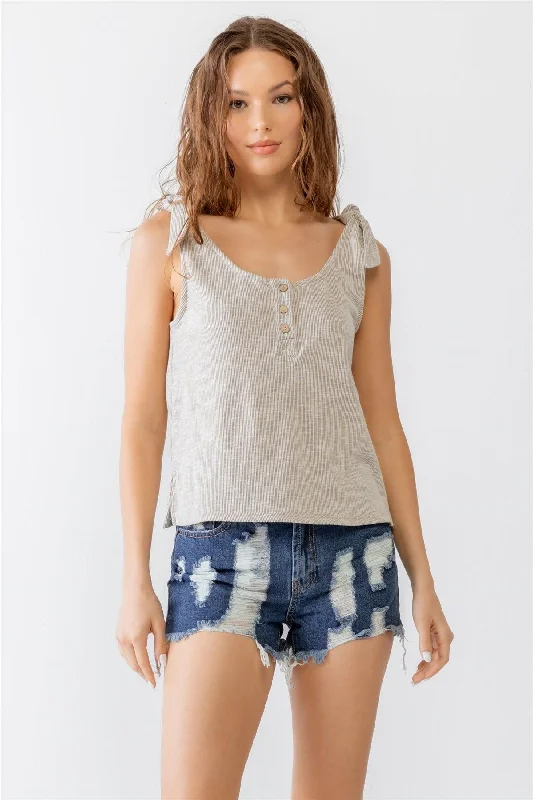 Sports teeWarm Grey Ribbed Button Neck Tank Top /2-2-2