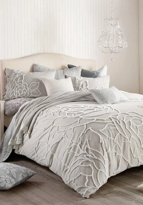 Peri Home Chenille Rose Duvet Cover Set, Grey