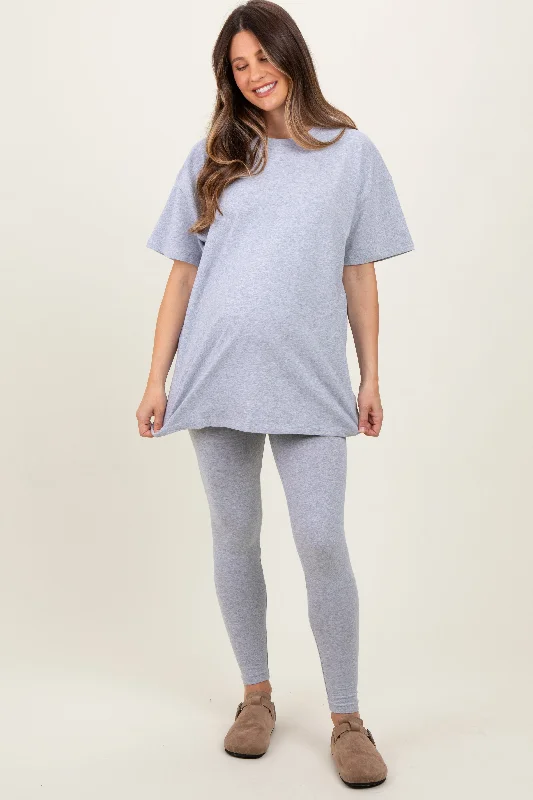 Quick-Dry Short Sleeve TopsHeather Grey Oversized Crewneck Short Sleeve and Legging Maternity Set