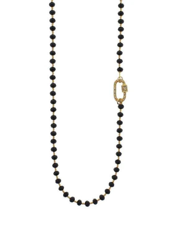 CrewneckmovementNour London Beaded Necklace with Pave Screw Clasp, Gold & Black