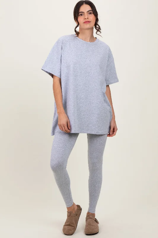 Luxury Short Sleeve TopsHeather Grey Oversized Crewneck Short Sleeve and Legging Set