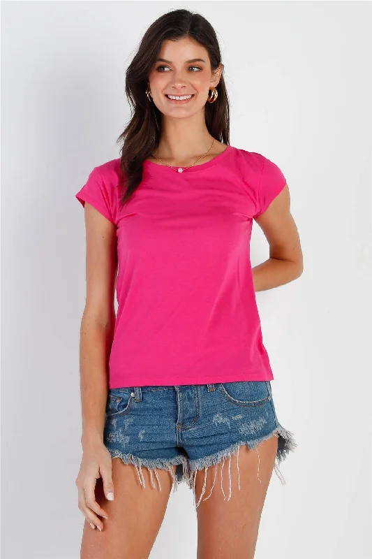 Minimalist Short Sleeve TopsFuchsia Short Sleeve T-Shirt Top /2-2-2