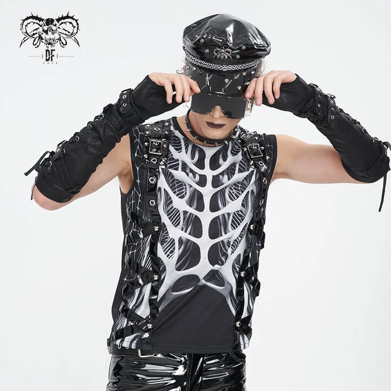 Trail jacketMen's Punk Skeleton Patent Leather Splice Tank Top