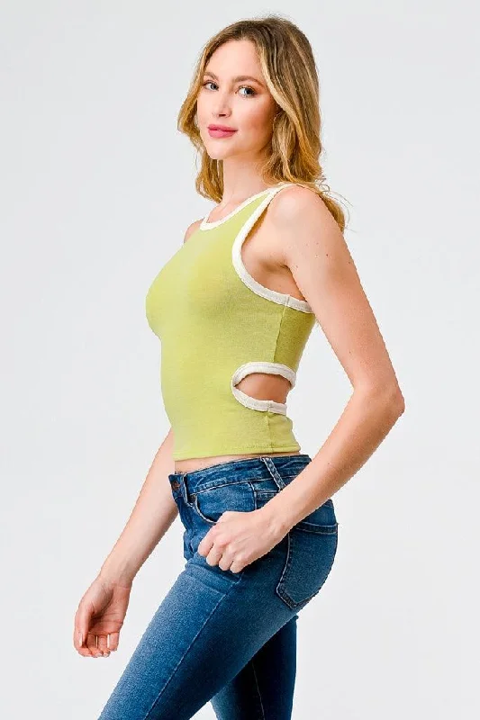 High-visibility hoodieLime & Ivory Sleeveless Cut-Out Back Tank Top