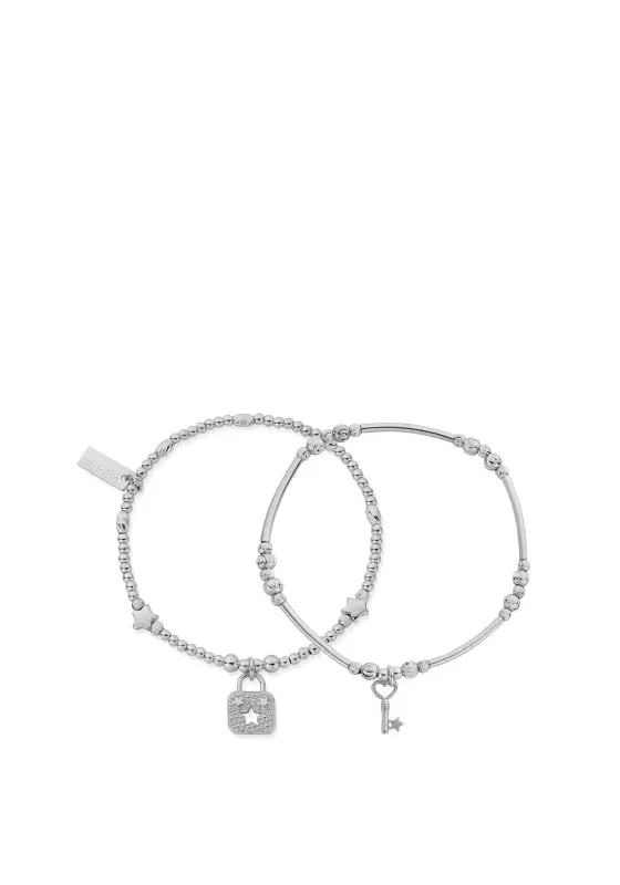 ChloBo Unlock Magic Set of 2 Bracelet Set, Silver