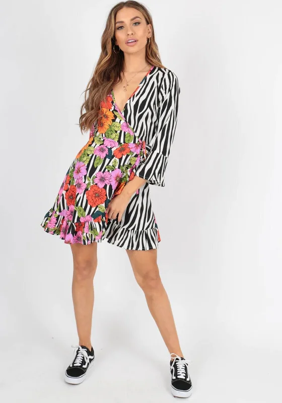 Evening DressEvening DressSeventy1 Zebra Floral Wrap Dress, Black