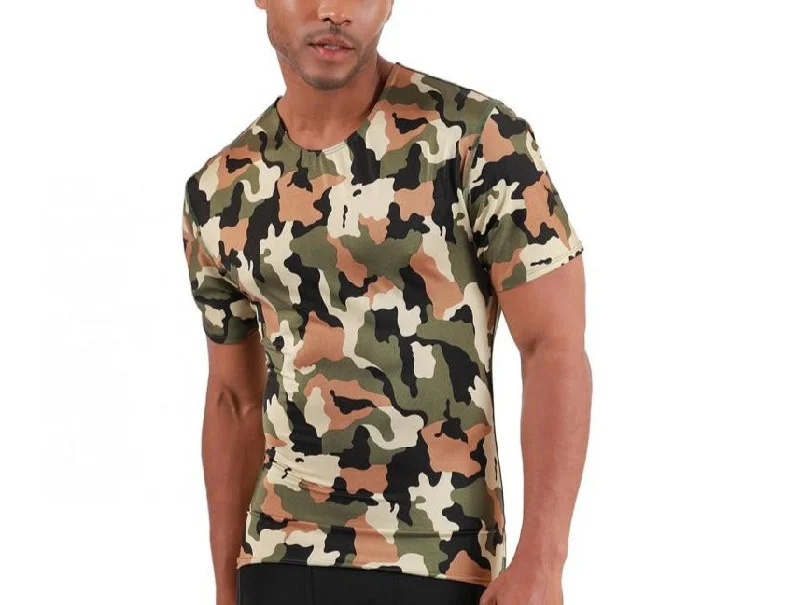 CrewnecktailorInsta Slim Camo Activewear Short Sleeve Crew Neck Shirt 3TAT001