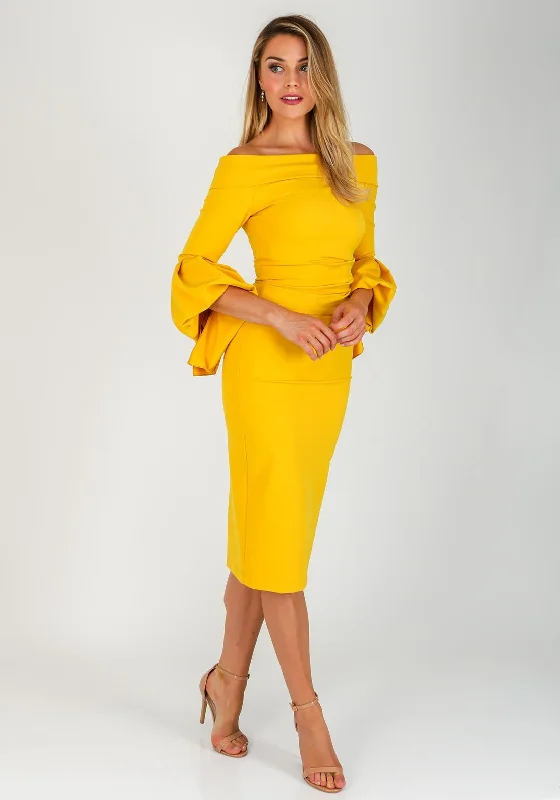 Evening DressEvening DressKevan Jon Ceiba Bardot Midi Dress, Mustard