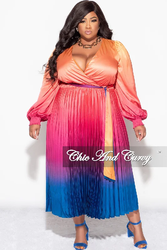 Maxi DressMaxi DressFinal Sale Plus Faux Wrap Pleated Dress in Rainbow Print