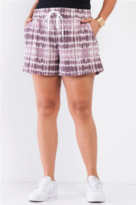 Oversized Short Sleeve TopsJunior Plus Plum Tie Dye Two Side Pocket Relaxed Fit Short Sleeve Shorts /3-2-1