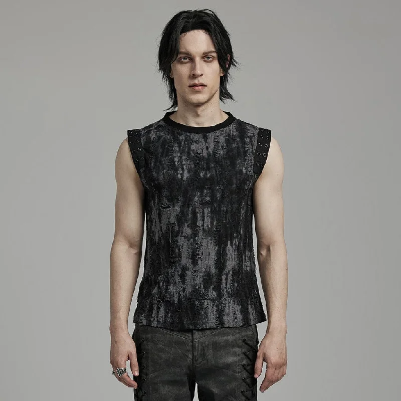 Thermal jacketMen's Gothic Punk Ripped Eyelet Black Grey Tank Top