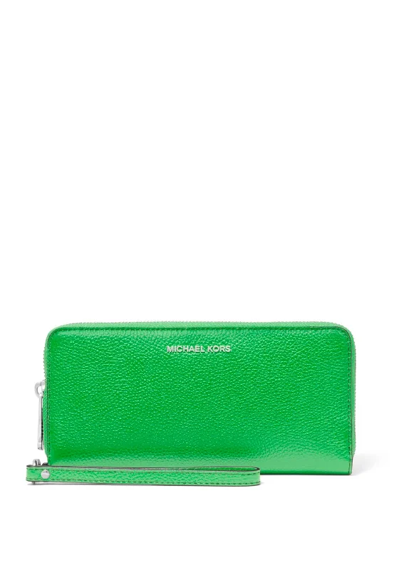 MICHAEL Michael Kors Jet Set Pebbled Leather Continental Wristlet, Palm Green