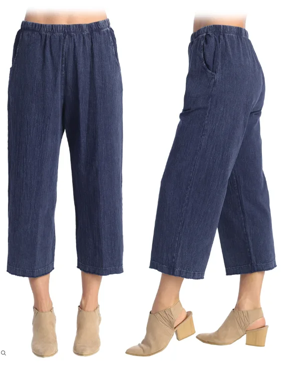 CroptopanalyticsM107 Cropped Crinkle Cotton Pants - Denim