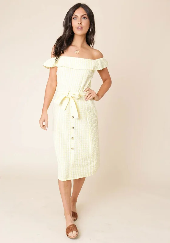 Prom DressProm DressSeventy1 Bardot Gingham Midi Dress, Yellow