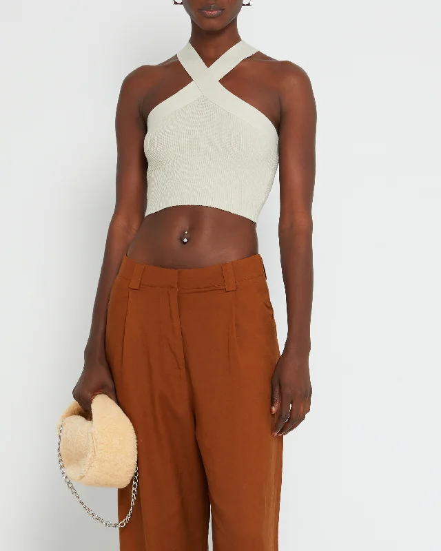 CroptopdurableSculpting Knit Criss Cross Cropped Halter Tank